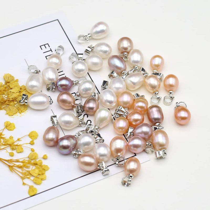 LE SKY 10 Pcs Natural Pearl Pendants Rice Shape AAA Cultured Freshwater Mixed Color Pearl Bead Pendant Pearls Charms for Jewelry Making 7-8mm - Image 5